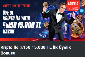 Betboo'dan 15 000 TL Yüzde 150 Kripto Üyelik Bonusu